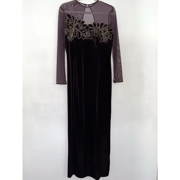 Scott McClintock | Dresses | Scott Mcclintock Vintage Formal Maxi Dress Sz  2 Brown Velvet Mesh Sleeves | Poshmark